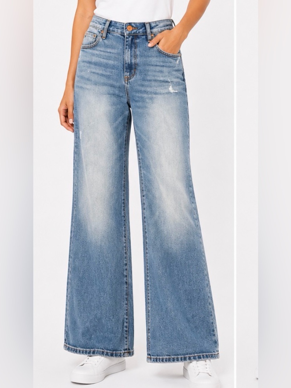 Sneak Peek Light Blue Flare Jeans - Wide Leg